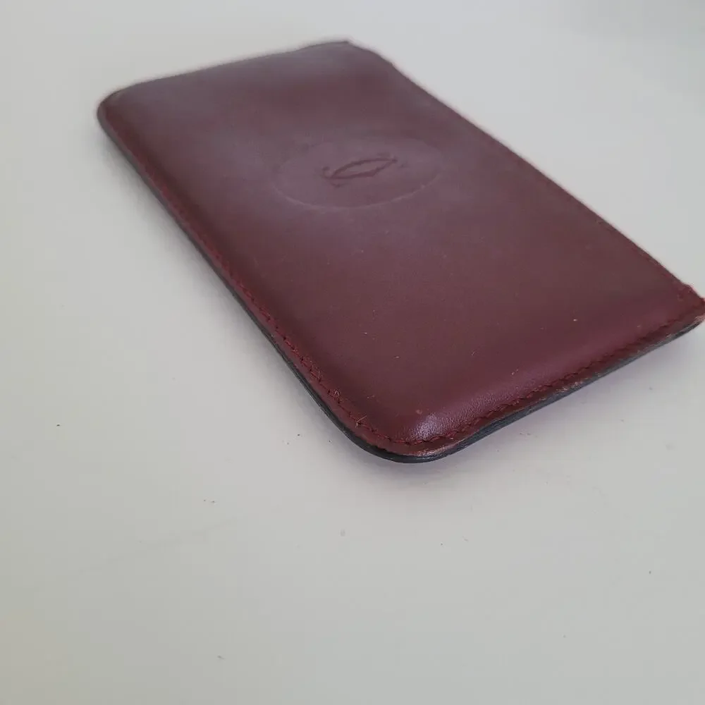 Cartier Vintage Mini Coin Holder Wallet Bordeaux Leather Small Red Zip Rectangl